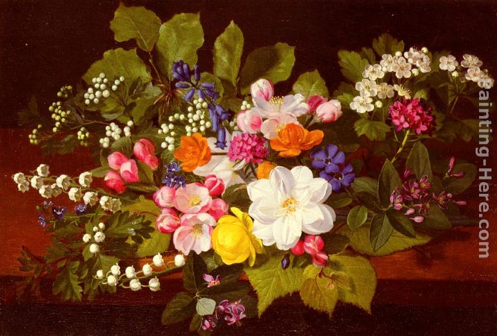 A Bouquet Of Spring Flowers On A Ledge painting - Otto Didrik Ottesen A Bouquet Of Spring Flowers On A Ledge art painting